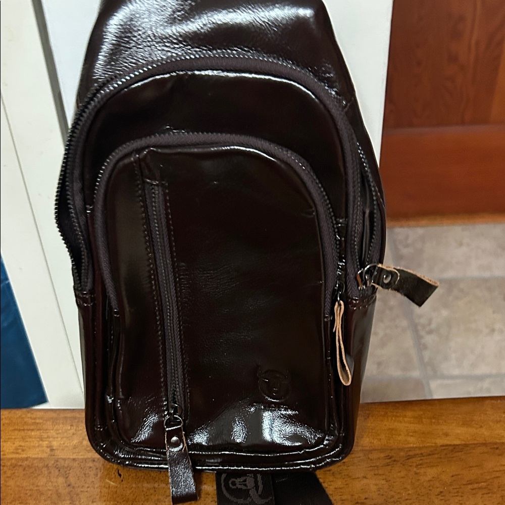 Brown  vegan Leather bull captain crossbody  Bag